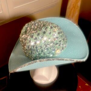 🐎🤠Whittall & Shon Light Blue & Silver Jeweled Adjustable Western Hat OS NWT